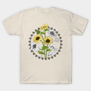 Sunflowers Line Art Design T-Shirt